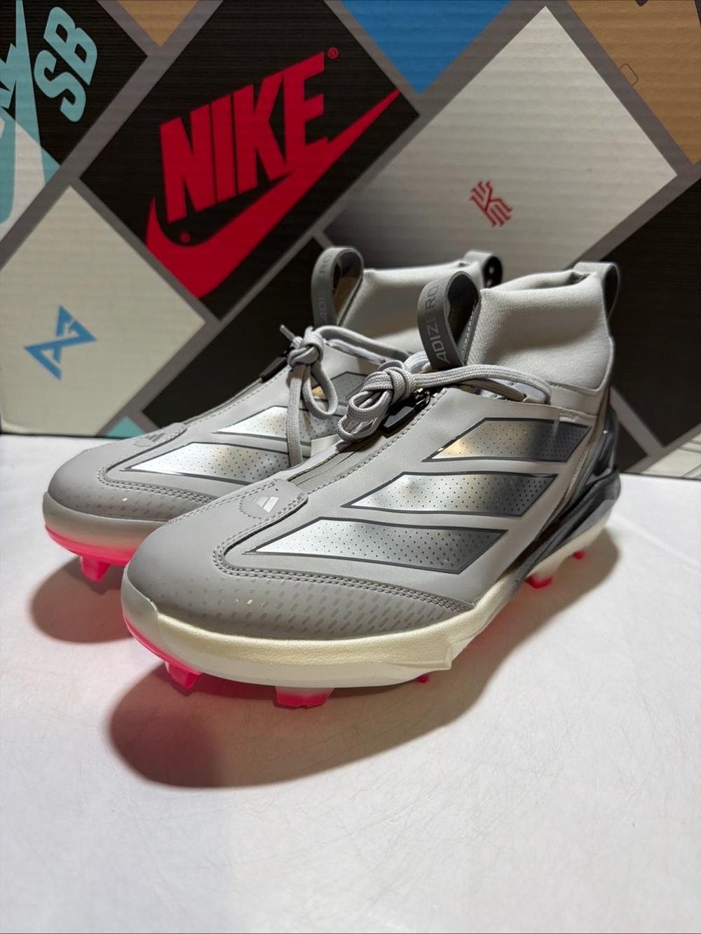 Adidas Adizero Impact+ 2.0 Baseball Cleats Gray Silver Pink Men's JH6720 - Picture 4 of 8